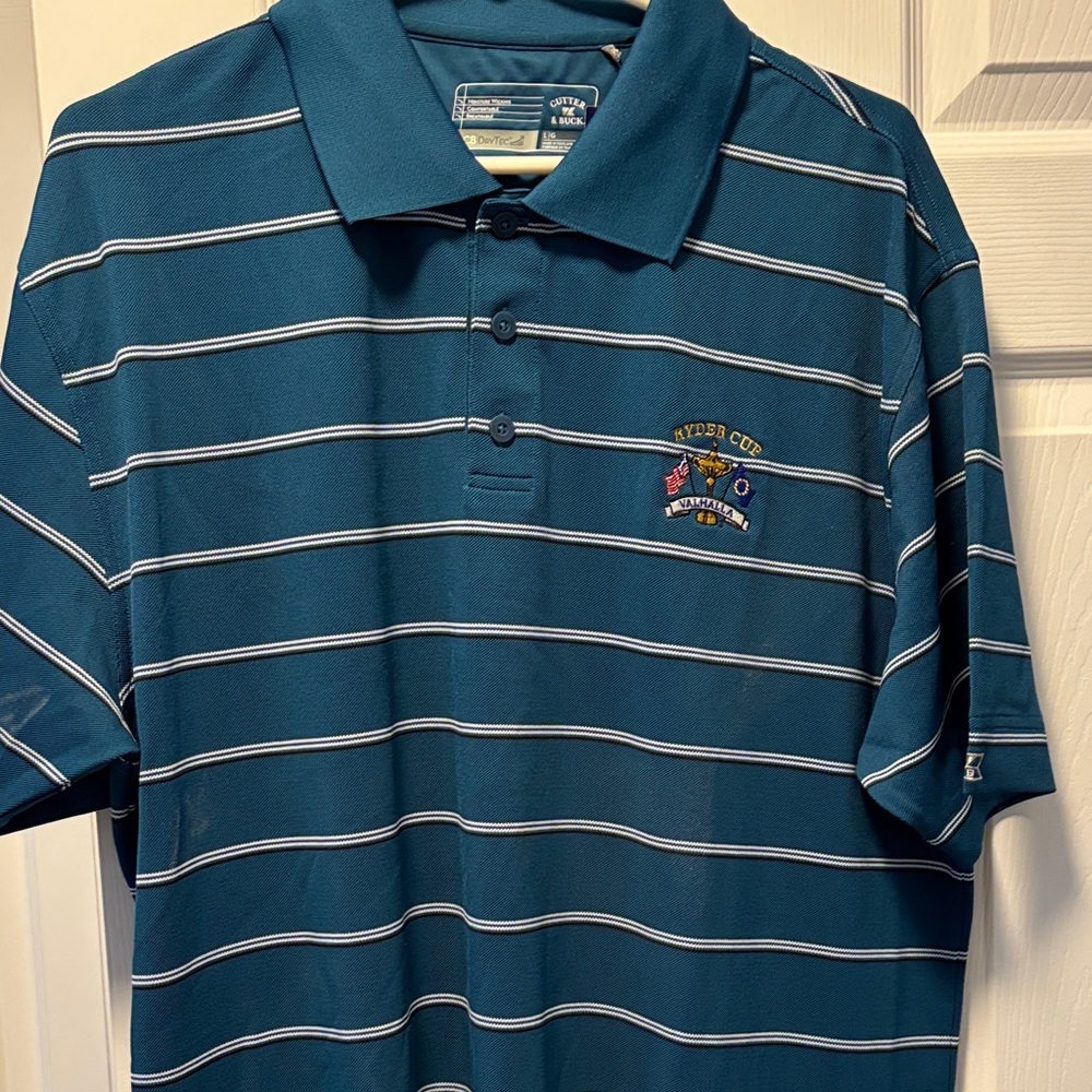 Cutter & Buck Teal Striped Polo Shirt